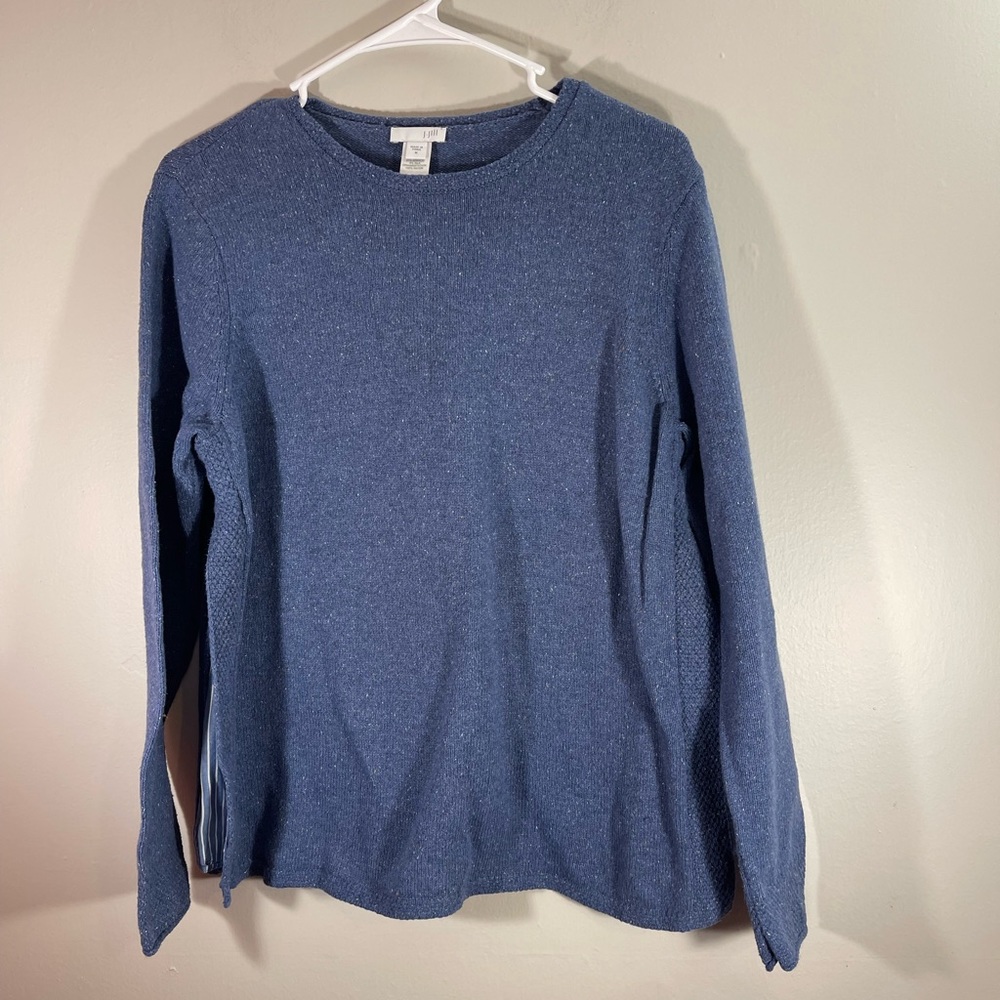 J. JILL Pleated Stripe Panel Heathered Sweater SZ M
